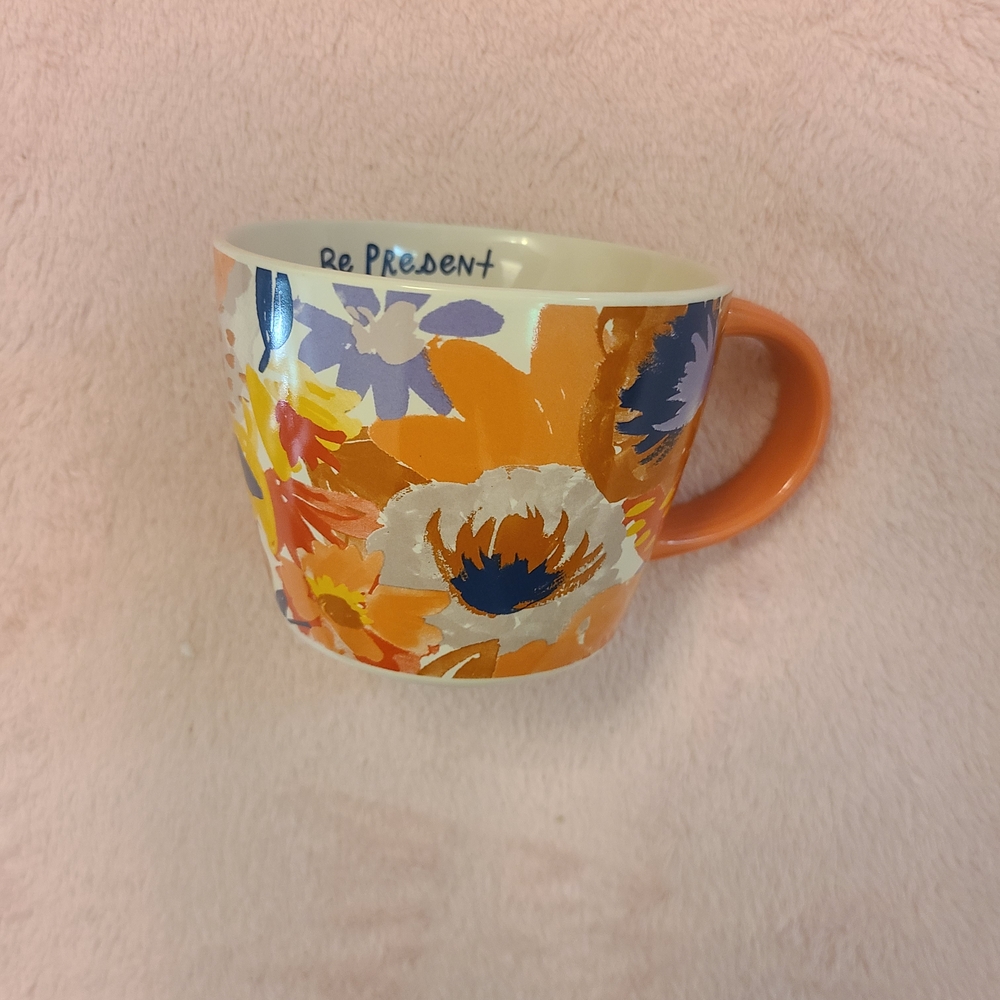 Floral Ceramic Mug with Orange Handle